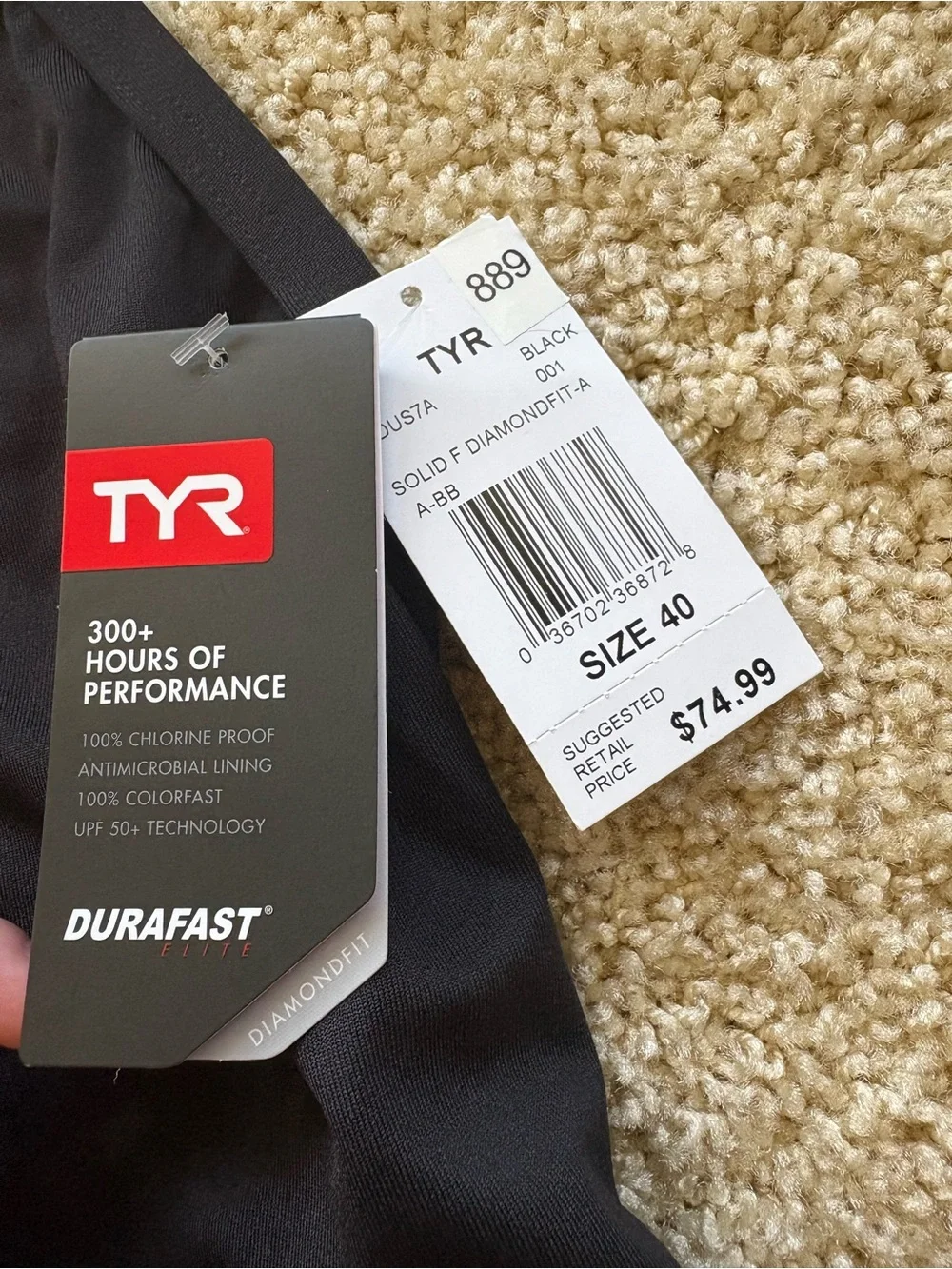 TYR Durafast Elite Diamondfit‎ One Piece Swimsuit Black Size 40 Chlorine Proof